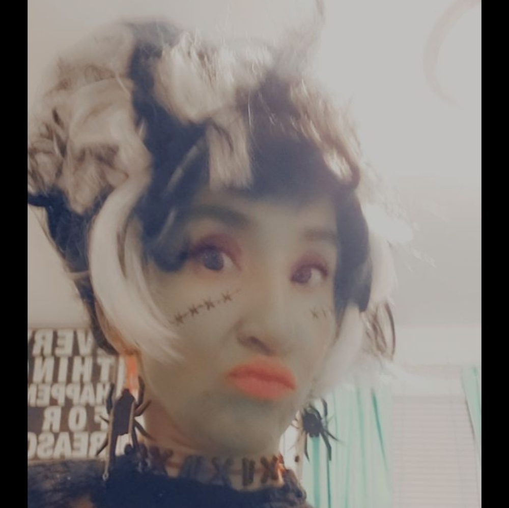 Bride of Frankenstein wig and bouquet of fake black roses - Picture 4 of 4